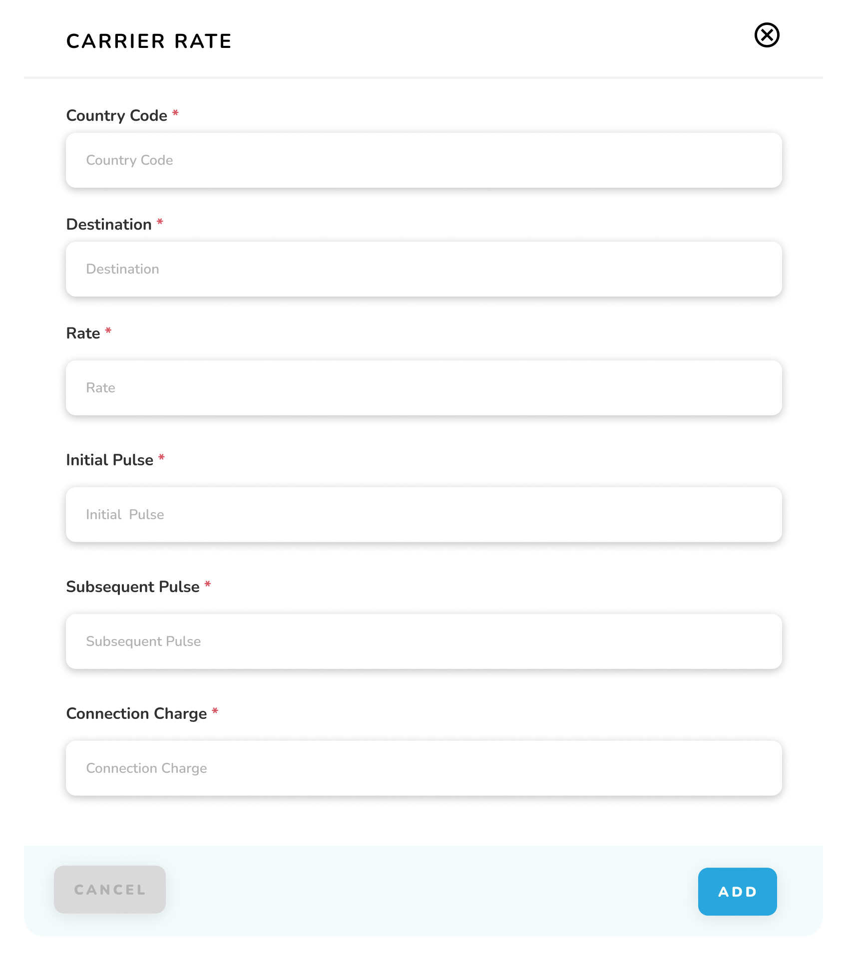 Carrier rate - Add New Carrier Rate